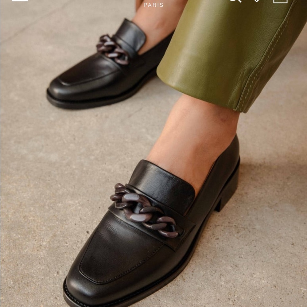 Bobbies Paris Black Loafers with Chain Detail